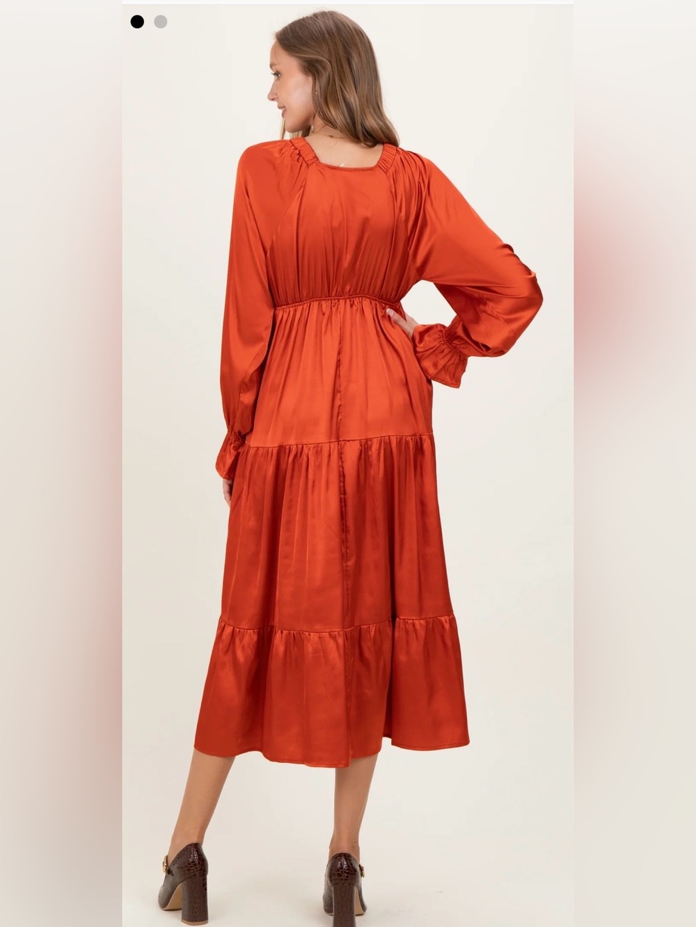 Pinkblush Satin Maternity Maxi Dress in Rust Orange - Picture 3 of 3